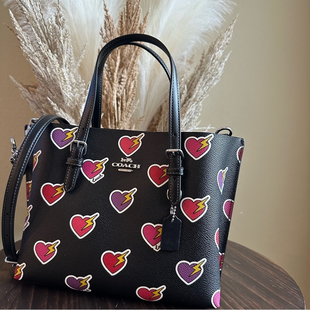 Coach Mollie Tote Bag 25 With Heart Bolt Print - Picture 3 of 12
